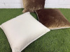 3 x Gold Crushed Velvet & Light Fabric Feather Filled Cushions. Size 48 x 48cm. - 3
