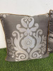 2 x Grey & Gold Damask-Patterned Feather Filled Cushions. Size 45 x 45cm. - 2