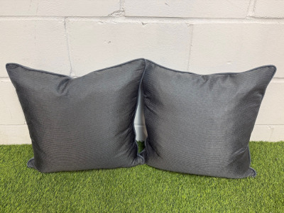 2 x Blue Textured & Plain Fabric Feather Filled Cushions. Size 45 x 45cm.