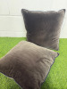 2 x Dark Brown Velvet & Black Faux Leather Trim Feather Filled Cushions. Size 50 x 50cm. - 3
