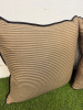 2 x Gold Patterned & Black Faux Leather Trim Feather Filled Cushions. Size 50 x 50cm. - 2