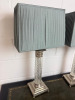 Pair of Silver & Glass Column Side Lamps with Pleated Teal Lampshades. Size H70cm. - 2