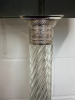 Pair of Silver & Glass Column Side Lamps with Pleated Teal Lampshades. Size H70cm. - 3