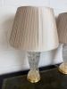 Pair of Ornate Glass & Gold Base Table Lamps with Pleated Natural Shades. Size H65cm. - 2