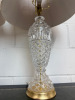 Pair of Ornate Glass & Gold Base Table Lamps with Pleated Natural Shades. Size H65cm. - 3