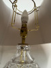 Pair of Ornate Glass & Gold Base Table Lamps with Pleated Natural Shades. Size H65cm. - 4