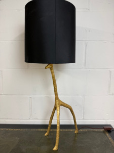 Porta Romana Giraffe Lamp in Decayed Gold with Black Shade. H83cm.