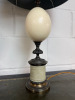 Pair of Regency Style Ostrich Egg and Ornate Bronze Lamps with Teal Shade. H67cm. - 2