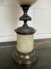 Pair of Regency Style Ostrich Egg and Ornate Bronze Lamps with Teal Shade. H67cm. - 4