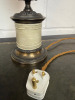 Pair of Regency Style Ostrich Egg and Ornate Bronze Lamps with Teal Shade. H67cm. - 5