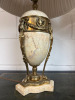 Pair of Besselink & Jones T3-016 Large Marble & Brass Balustre Urn Lamps with Off White Pleated Shade. Size 66cm. - 2