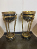 Pair of French Empire Style Tripod Oil Lamp Bases with Lamp Insert Tops. Made from Marble & Brass with Sphinx Detail Motifs. Size H55cm. NOTE: damaged & will require marble repair and some restoration. - 3