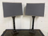 Pair of Bella Figura Lighting, TL91 Marble & Brass Colum Table Lamps with Grey Shade. H77cm.