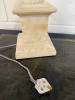 Pair of Large Marble Italian Column Neoclassical Alabaster Style Table Lamps with Silver Shade. H81cm. NOTE: one missing bolt and prior damage as pictured. - 4
