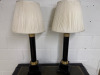 Pair of Large Black Ebonized Style with Gold Detail Lamps with Off White Pleated Shade. H95cm.