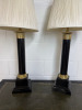 Pair of Large Black Ebonized Style with Gold Detail Lamps with Off White Pleated Shade. H95cm. - 2