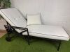 Modern Outdoor Black Metal Chaise Lounge/Sun Lounger with White Cushions & Black Trim. - 2