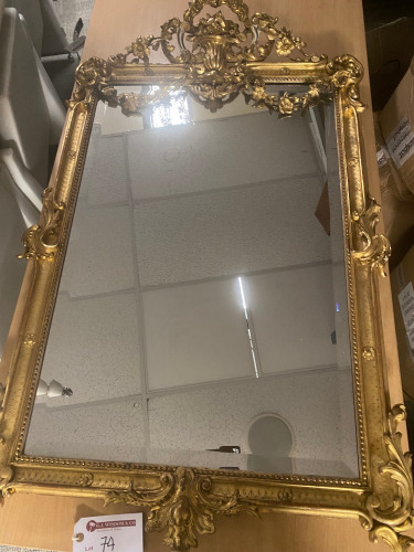 18th Century Style, Gilt Gold Ornate Plaster Framed, Bevel Edged Mirror. Size 110 x 80cm. NOTE: requires minor repair as pictured/viewed.