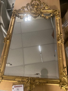 18th Century Style, Gilt Gold Ornate Plaster Framed, Bevel Edged Mirror. Size 110 x 80cm. NOTE: requires minor repair as pictured/viewed.