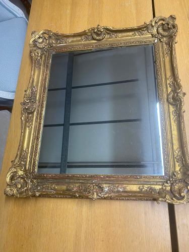 Antique Style Gilt Gold Plaster Ornate Framed Mirror. Size 70 x 60cm. NOTE: requires minor repair as pictured/viewed.
