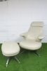 James Irvin Designed B & B Italia Model Radar Italian Ivory Leather Easy Chair with Ottoman.
