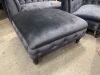 Set of Dark Grey/Blue Double Section Crushed Velvet Button Back Chesterfield Style Chaise Lounges with Matching Footstall. Chaise Size H80 x W175 x D95cm, Footstall H45 x W95 x D85cm. NOTE: requires cleaning. - 6