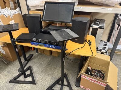 Karaoke System & Audio Equipment to Include: 2 x LD Systems SAT62G2 Speakers with DAWOO Speaker Stands, Shure KU 380S Professional Wireless Microphone, Yamaha R-S202E Natural Sound Receiver (damaged), X6 Karaoke Professional Digital Audio Processor (damag