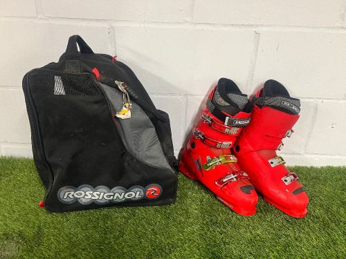 Salomon X-Wave 7.0 Flex 80 Sensifit Mens Ski Boots in Red, with Rossignol Carry Bag. Size 325mm.