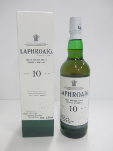 Bottle of Laphroaig Islay Single Malt Scotch Whisky, Aged 10 Years, in Original Box, 700ml.