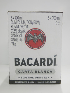 Case of 6 Bottles of Bacardi White Rum, 700ml.