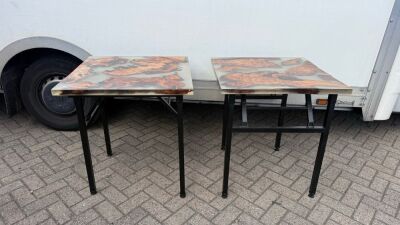 5 x Square Resin & Timber Top Dining Tables with Metal Frame & Folding Legs. Size H75 x W70.5 x D70.5cm.