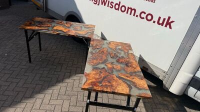 6 x Rectangular Resin & Timber Top Dining Tables with Metal Frame & Folding Legs. Size H70 x W129 x D75cm.