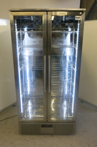 Prodis Stainless Steel 2 Door Illuminated Beer Cooler, Model , Size H182 x W90 x D52cm.