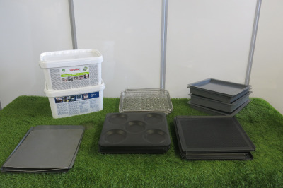 Quantity of Assorted Rational Accessories to Include: 23 x Assorted Sized Trays & 2 x Part Used Tubs of Cleaning Products.