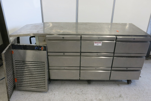 Foster 9 Drawer Stainless Steel Counter Fridge, Model EP1/3H, E5380210, Size H84 x W187 x D70cm. NOTE: spares or repair.