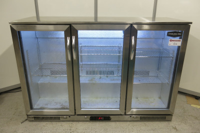 Sterling Pro Triple Glass Door Bottle Cooler, Model SPNC-STS, Size H90 x W133 x D50cm