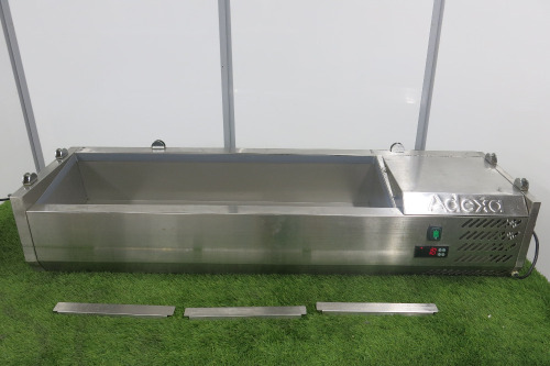 Adexa Countertop Refrigerated Preparation Fridge, Model PT12, S/N 944489972, Size H22 x W120 x D34cm. NOTE: missing glass top.