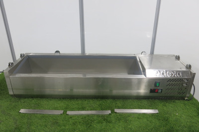 Adexa Countertop Refrigerated Preparation Fridge, Model PT12, S/N 944489972, Size H22 x W120 x D34cm. NOTE: missing glass top.