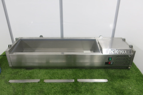 Adexa Countertop Refrigerated Preparation Fridge, Model PT12, S/N 945835099, Size H22 x W120 x D34cm. NOTE: missing glass top.