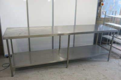 Stainless Steel Prep Table with Shelf Under. Size H90 x W260 x D70cm.