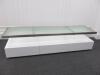 Frosted Glass & White Gloss TV Stand with Brushed Metal Frame & 3 Drawers. Size H46cm x W180cm x D45cm