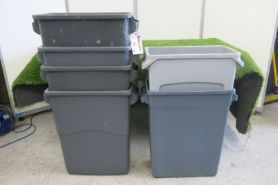 6 x Assorted Sized Plastic Rubbish Bins.