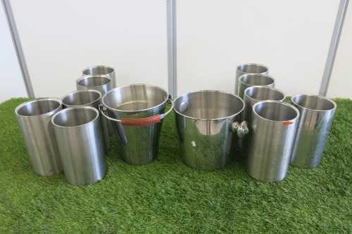 9 x Wine Coolers, 1 x Laurent Perrier Champagne Bucket & 1 x Other Ice Bucket.