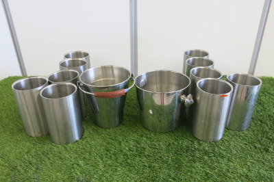 9 x Wine Coolers, 1 x Laurent Perrier Champagne Bucket & 1 x Other Ice Bucket.