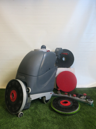 Numatic Walk Behind Scrubber Dryer, Model TT4045G. Comes with 3 x Brushes, 1 x 650mm Aluminium Twin Tec Floor Tool & Qty of Cleaning Discs.