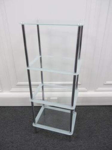 Glass & Chrome 4 Tier Glass Shelf Unit. Size H106cm x W40cm x D30cm