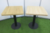 10 x Wooden Top Square Dining/Restaurant Tables on Metal Pedestal Base. Size H75 x W60 x 60cm.