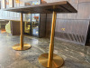 Dark Solid Wooden High Table on Twin Brass Coloured Base. Size H111 x D75 x W180cm. - 3
