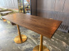 Dark Solid Wooden High Table on Twin Brass Coloured Base. Size H111 x D75 x W180cm. - 4