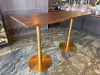 Dark Solid Wooden High Table on Twin Brass Coloured Base. Size H111 x D75 x W180cm. - 5